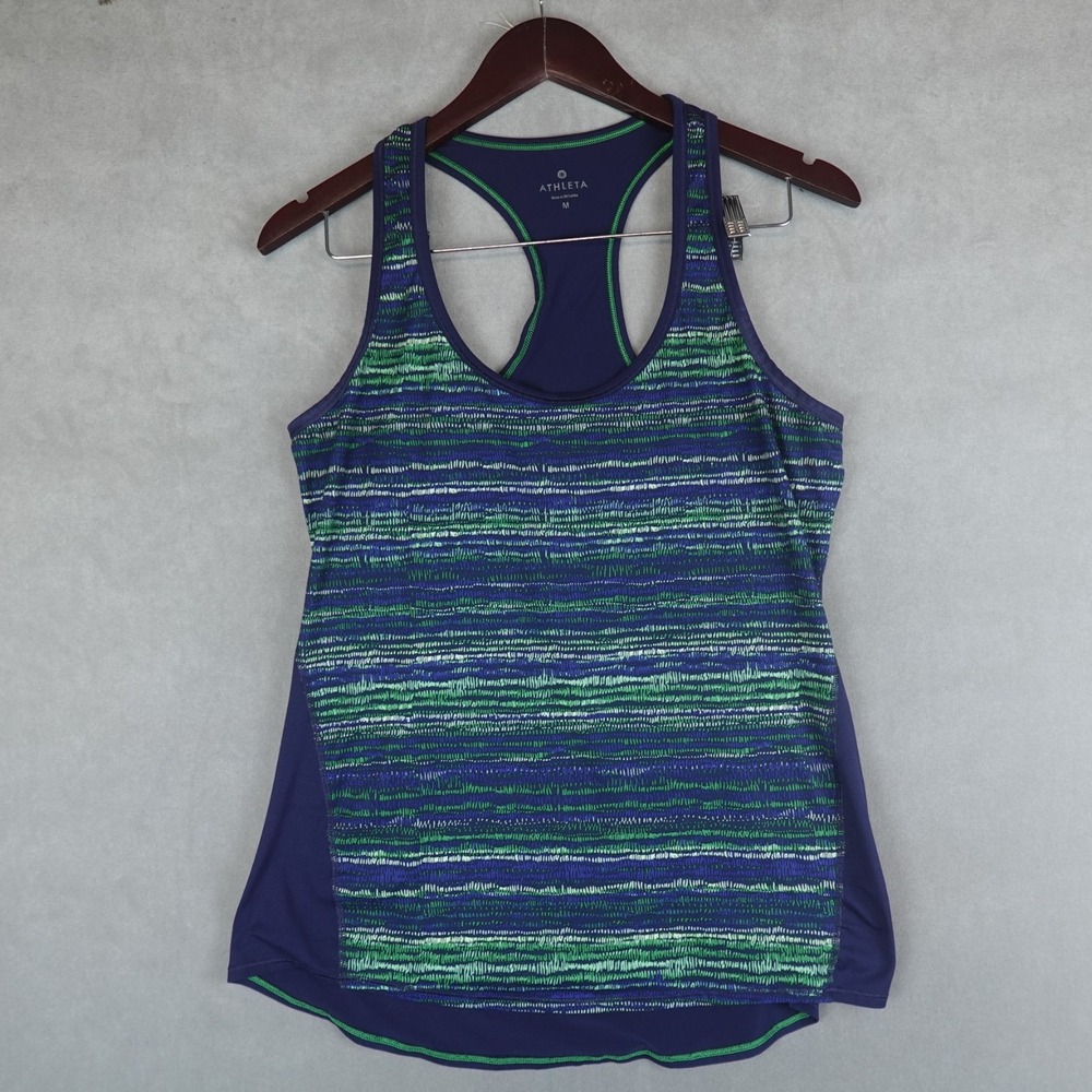 Athleta Retreat Print Tank Top Racer Blue Womens Size Medium